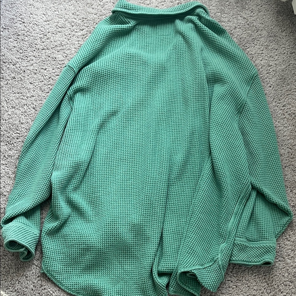 Aerie Green Waffle Knit Cardigan Lumberjane - Picture 3 of 4